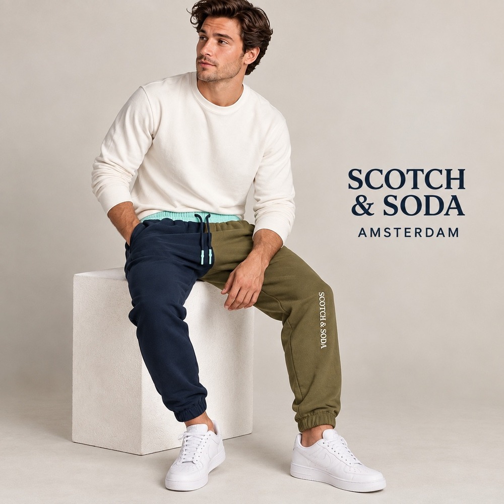 Scotch & Soda Mens Colorblock Jogger Sweatpants Navy Olive Green